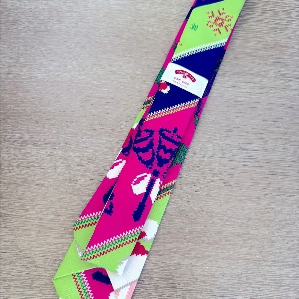 Holiday Time Pink Green Santa Pixellated Christmas Holiday Santa Neck Tie